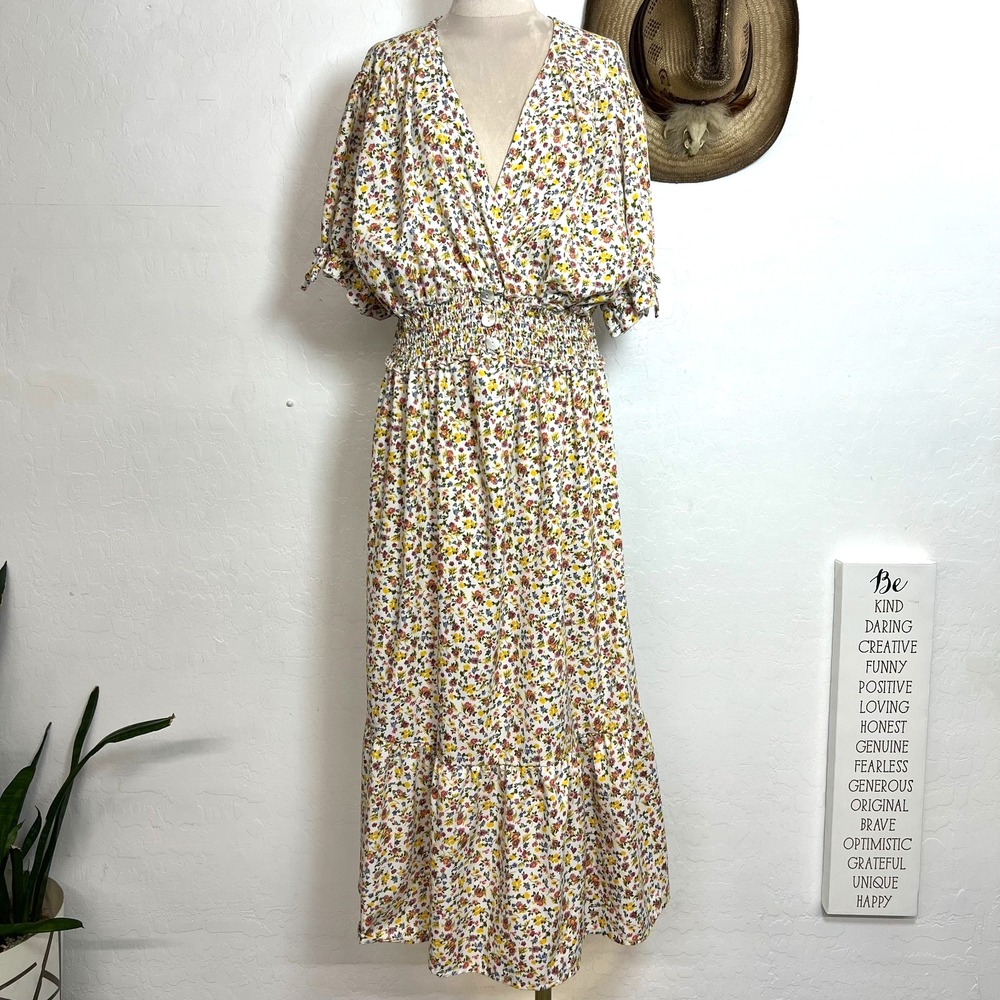 Blush Floral maxi sun Dress 3X Plus Size Ditsy Boho Summer Tiered cottagecore